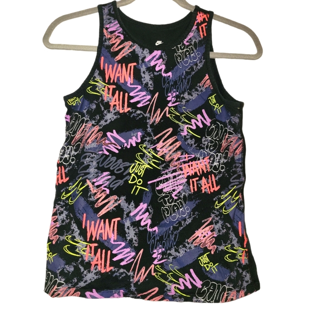 Nike, Tank Top, Athletic Cut, I Want it All, Just Do It, Black w/colors, Kids L